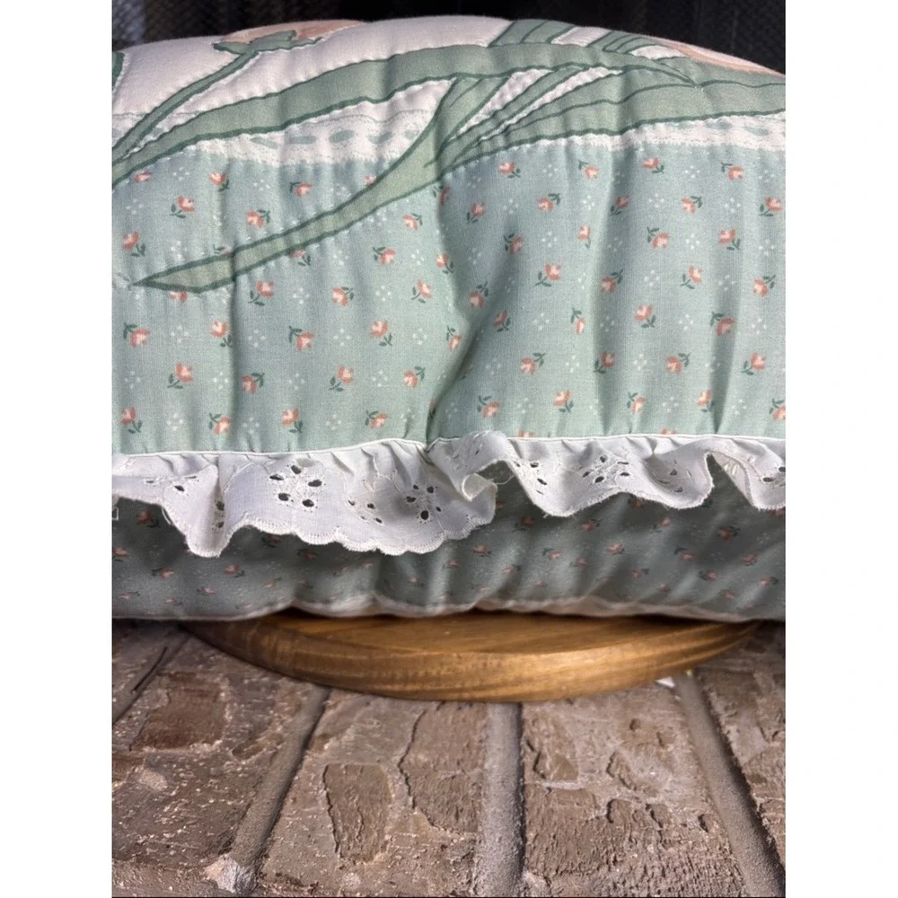 Vintage Oversized Quilted Tiger Lilly Decorative Pillow w/Ruffle CottageCore 80s